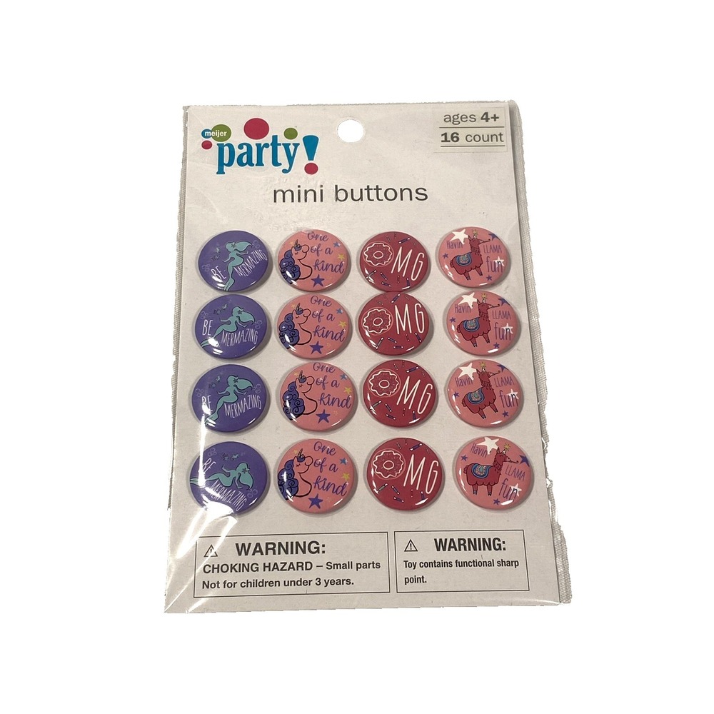 16 count mini birthday party buttons girls gift bag mermaids unicorns lamas‎